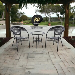طقم جلوس خارجي من قطعتين مع طاولة زجاجية